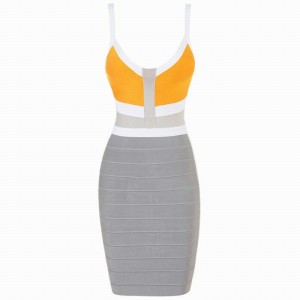 Slim Fit Gallus Design Color Block Backless Bandage Dress For Women